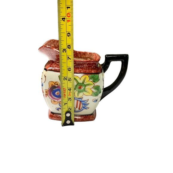 Handpainted Lustreware Cup Saucer Creamer Made in Japan Orange Rim Floral Vtg - Picture 6 of 11